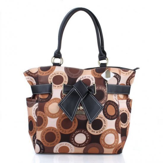 Coach Poppy Bowknot Monogram Medium Brown Totes EUE | Women